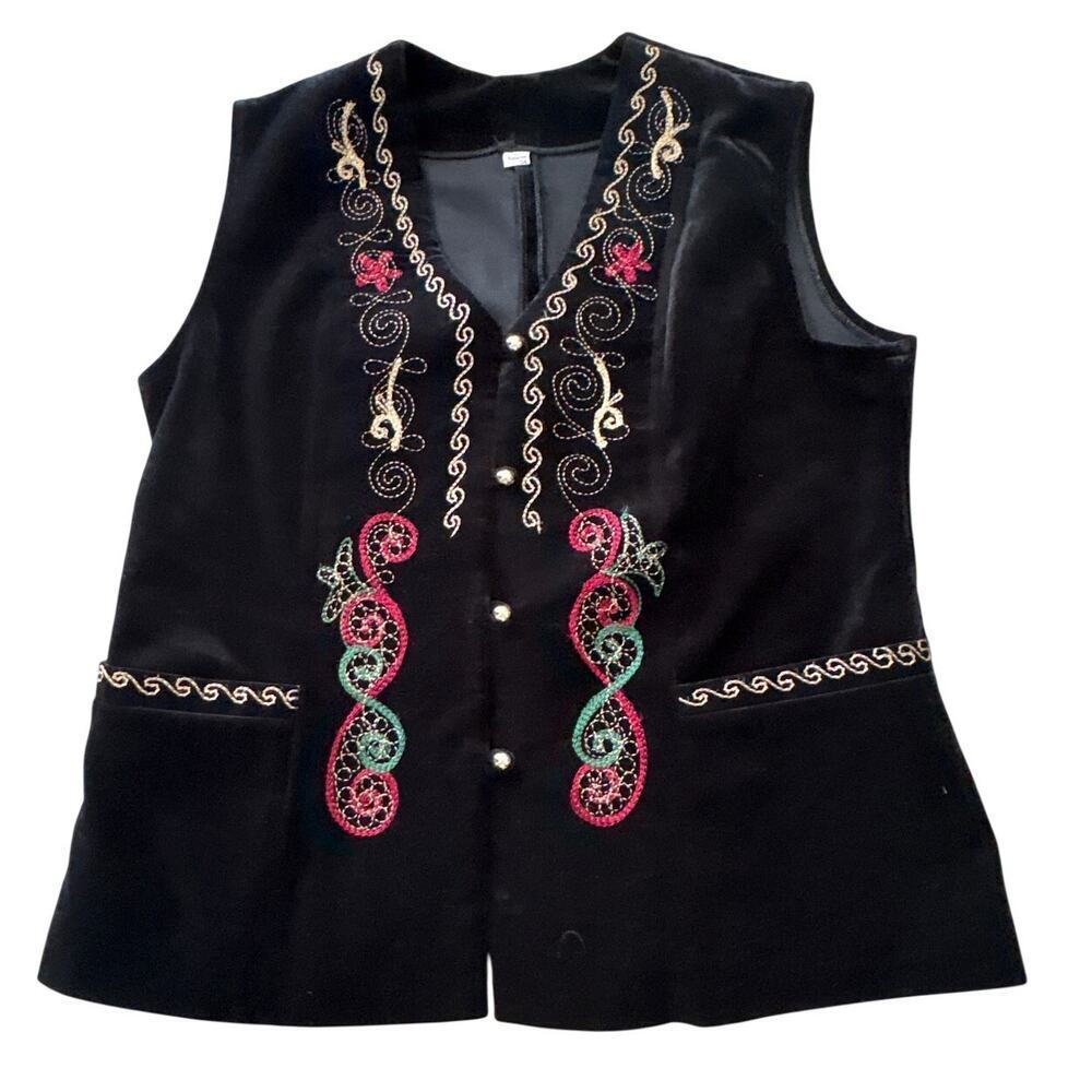 Vintage Black Velvet Embroidered Holiday Vest